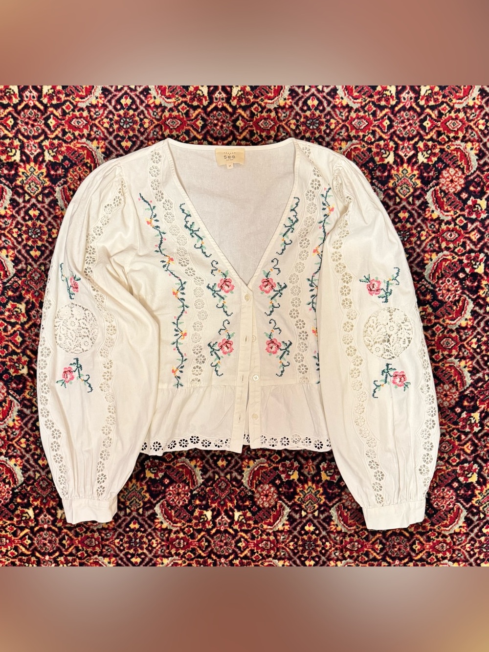 Sezane Henria Shirt - Sézane X Sea Ny Ecru With Multicolored Embroidery